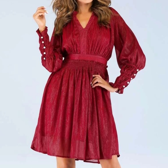 V Neck Long Sleeve sparkley red Shein dress!!! - Picture 2 of 5